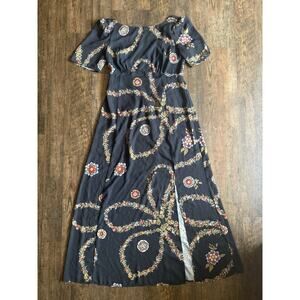 NEW ModCloth Black Floral A Major Moment Maxi Dress Boho Size Large Women's